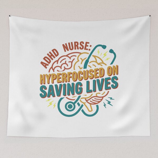 Item preview, ADHD Nurse Hyperfocused on Saving Lives Funny Nursing Gift T-Shirt designed and sold by Osmose-Studio ⭐⭐⭐⭐⭐.
