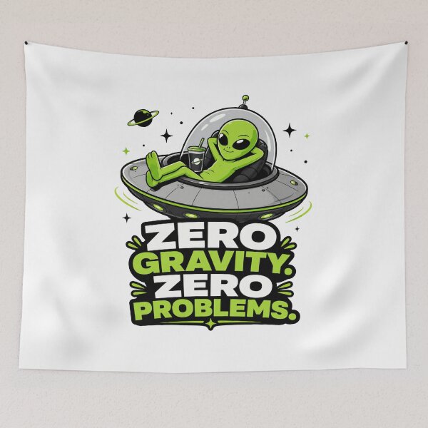 Item preview, Zero Gravity Zero Problems - Chill Alien in UFO designed and sold by MAF_Merch.