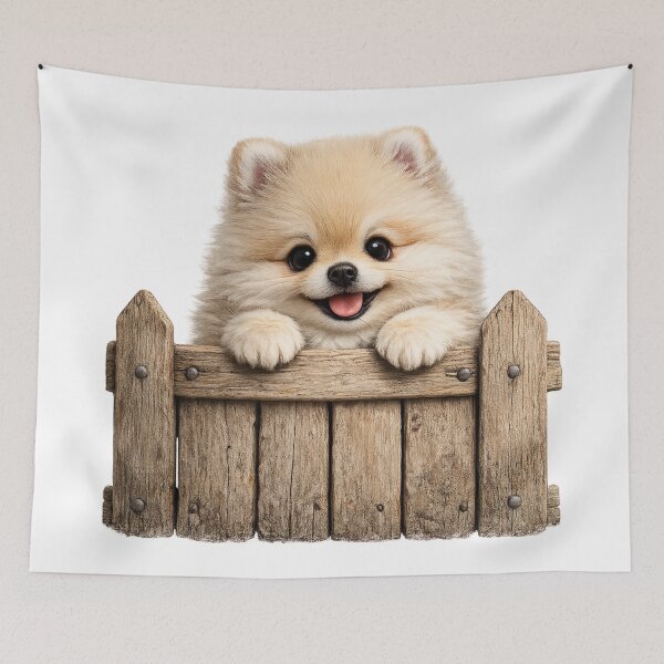 Item preview, Cute Pomeranian Peeking Over Wooden Fence – Happy Fluffy Puppy Farm Art | Pomeranian Gift designed and sold by irfanshikh.