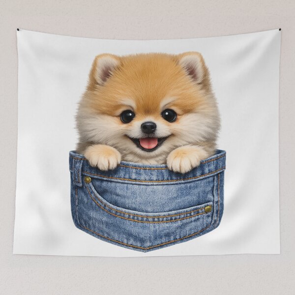 Item preview, Cute Pomeranian in Blue Jeans Pocket – Fluffy Pocket Puppy Denim Art | Pomeranian Lover Gift designed and sold by irfanshikh.