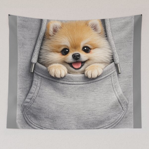 Item preview, Cute Pomeranian Peeking from Hoodie Pocket – Cozy Fluffy Puppy Art | Pomeranian Owner Gift designed and sold by irfanshikh.