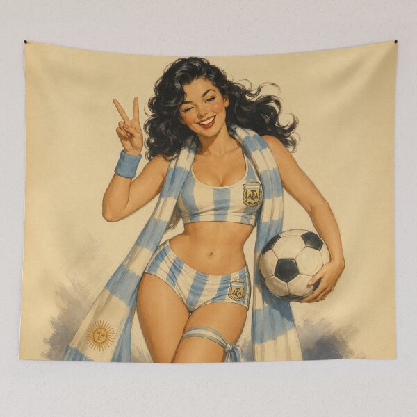Item preview, Vintage Football Fan Pinup – Retro Soccer Spirit Girl designed and sold by Cosplayvintage.