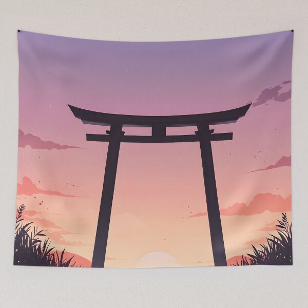 Item preview, Japanese Torii Gate Sunset — Anime Aesthetic Poster Sticker designed and sold by tommysworks.