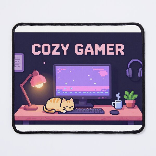 Item preview, Cozy Gamer Pixel Art - Cute Cat Gaming Desk Lo-Fi Aesthetic designed and sold by Mystic & Celestial Art.
