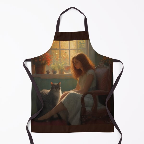 Item preview, Vintage Girl with Cat by Window Oil Painting Style Art designed and sold by UmSkelig834.