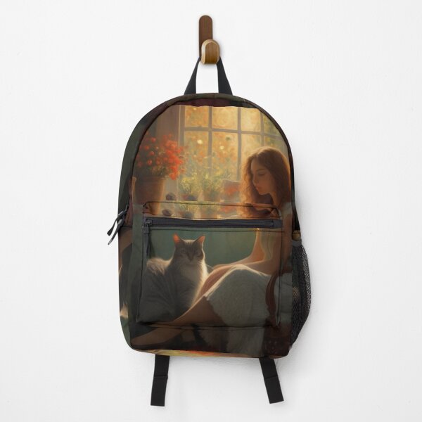 Item preview, Vintage Girl with Cat by Window Oil Painting Style Art designed and sold by UmSkelig834.
