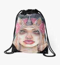 Unicorn Queen w Golden Eyes Drawstring Bag