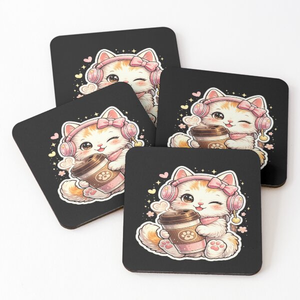 Item preview, ?☕ Cute Coffee Kitty Sticker | Kawaii Cat with Headphones designed and sold by Genzfirevibes.