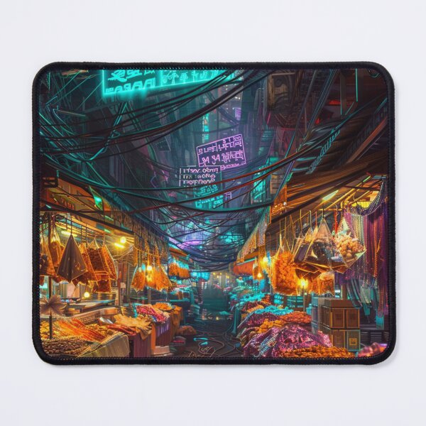 Item preview, Neon Market Bazaar – Cyberpunk Street Life & Vibrant Alley designed and sold by RetroWaveArtCo.