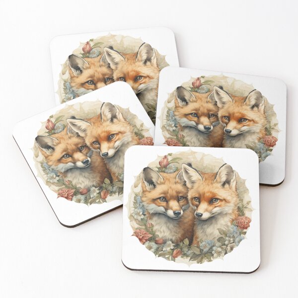 Item preview, Vintage Floral Fox Pair – Woodland Animal Art Sticker, Cottagecore Fox Illustration designed and sold by NightSpell.