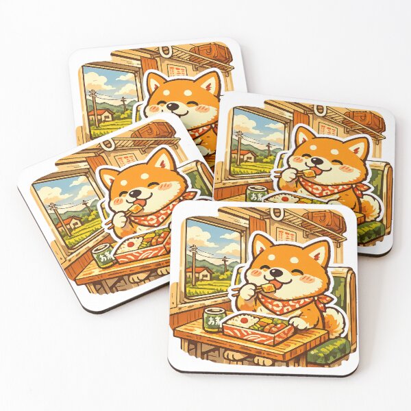 Item preview, Shiba Inu Enjoying Ekiben on a Nostalgic Japanese Train Sticker | Retro Japan Travel Kawaii Art designed and sold by kawaii animal store (in Japan).