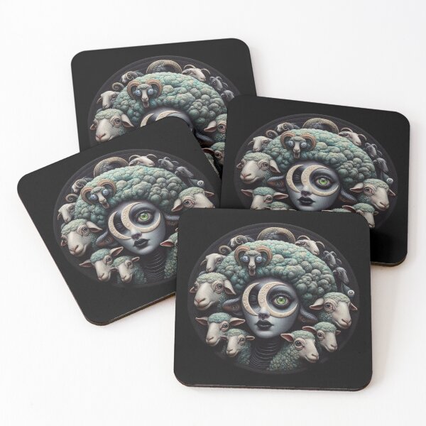 Item preview, Gothic Lunar Shepherdess Mandala with Mythical Rams and Sheep designed and sold by LujziWorld.