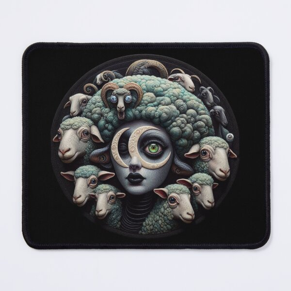 Item preview, Gothic Lunar Shepherdess Mandala with Mythical Rams and Sheep designed and sold by LujziWorld.