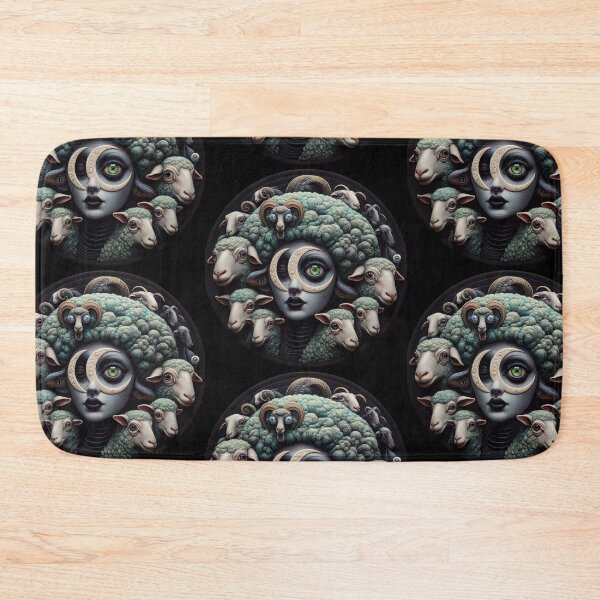 Item preview, Gothic Lunar Shepherdess Mandala with Mythical Rams and Sheep designed and sold by LujziWorld.