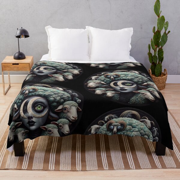 Item preview, Gothic Lunar Shepherdess Mandala with Mythical Rams and Sheep designed and sold by LujziWorld.
