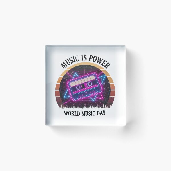 Item preview, Neon Retro Synthwave Cassette – World Music Day designed and sold by Art-Arcade6.