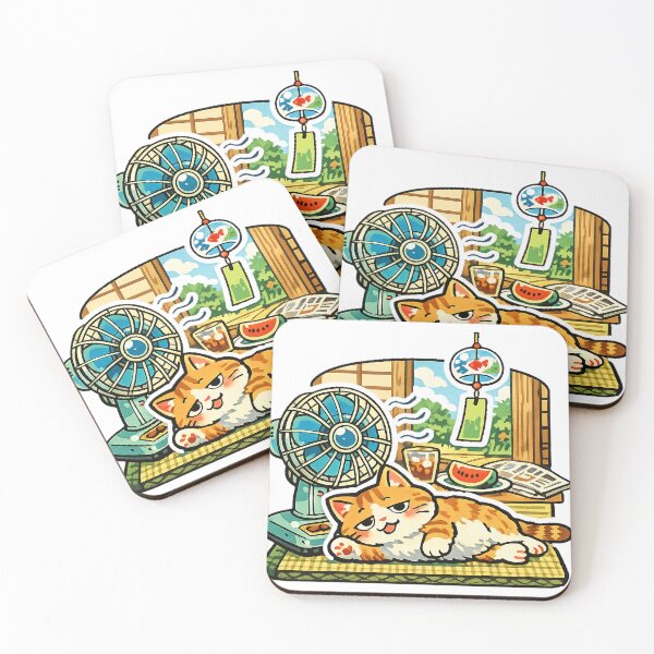 Item preview, Showa Summer Cat Relaxing by a Vintage Fan - Kawaii Japanese Nostalgia Sticker designed and sold by kawaii animal store (in Japan).