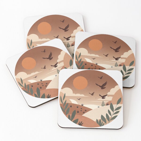 Item preview, Boho Desert Sunset with Flying Birds | Neutral Earth Tone Landscape Illustration designed and sold by GalleryPeak.