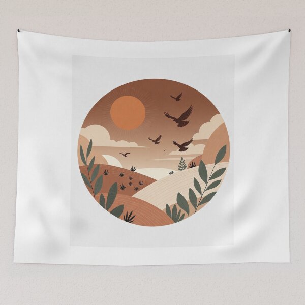 Item preview, Boho Desert Sunset with Flying Birds | Neutral Earth Tone Landscape Illustration designed and sold by GalleryPeak.