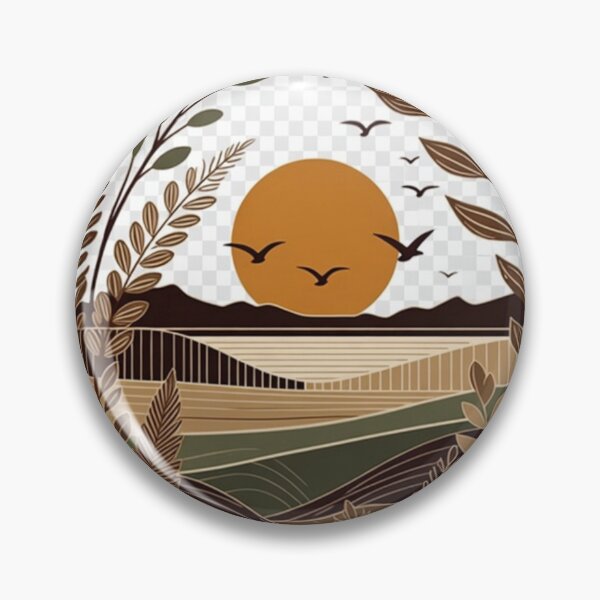 Item preview, Boho Sunset Valley with Botanical Elements | Earth Tone Nature Illustration designed and sold by GalleryPeak.