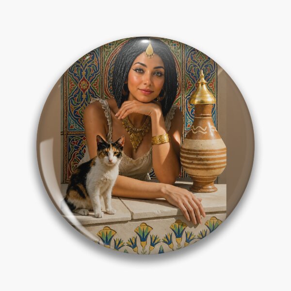 Item preview, Beautiful Egyptian Woman of Old Cairo with Cat, Traditional Pottery & Pharaonic Balcony Art designed and sold by TuyaArts.