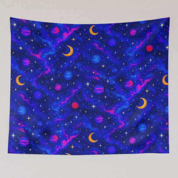 Item preview, ⭐ COSMIC DREAMSCAPES COLLECTION - Neon Galaxy Stars & Planets Pattern designed and sold by WheelieGdArt.