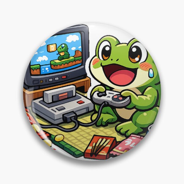 Item preview, Retro Gaming Frog Sticker – Cute Japanese Retro Gamer Playing CRT Console Game designed and sold by kawaii animal store (in Japan).