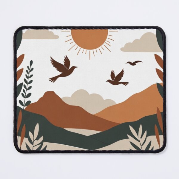 Item preview, Boho Mountain Landscape with Birds | Earth Tone Nature Illustration designed and sold by GalleryPeak.