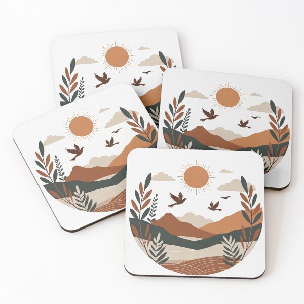 Item preview, Boho Mountain Landscape with Birds | Earth Tone Nature Illustration designed and sold by GalleryPeak.