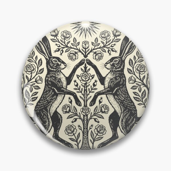 Item preview, Vintage Wild Hare Twins Folk Art Rabbit Botanical  designed and sold by Y-Vibes.