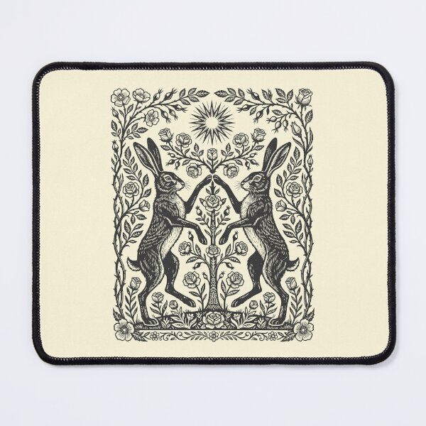 Item preview, Vintage Wild Hare Twins Folk Art Rabbit Botanical designed and sold by Y-Vibes.