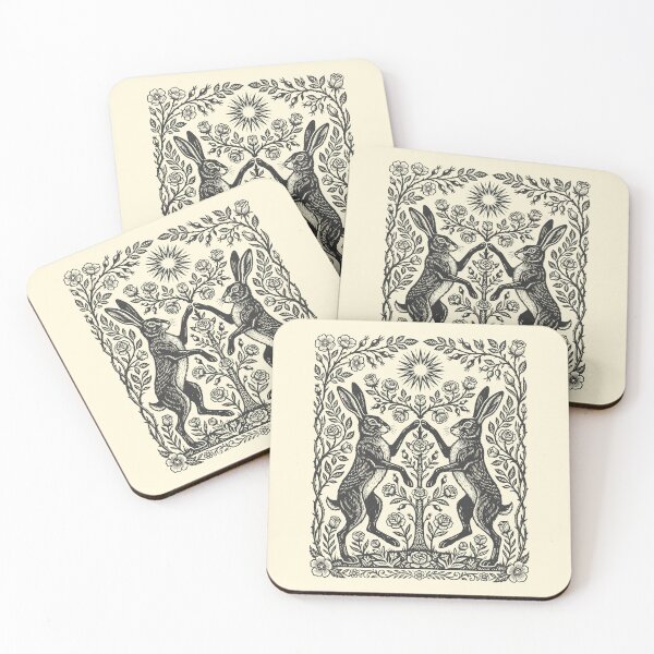Item preview, Vintage Wild Hare Twins Folk Art Rabbit Botanical  designed and sold by Y-Vibes.