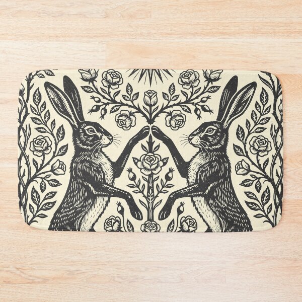 Item preview, Vintage Wild Hare Twins Folk Art Rabbit Botanical  designed and sold by Y-Vibes.