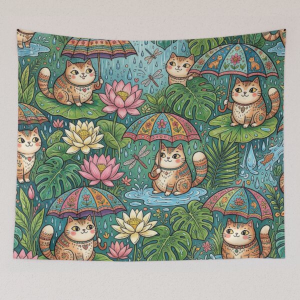 Item preview, Tropical Lotus Garden Cats designed and sold by Iampoji.