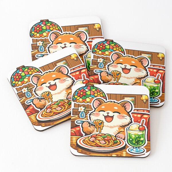 Item preview, Hamster Enjoying Napolitan at a Retro Japanese Cafe Sticker | Kawaii Showa Kissaten Design designed and sold by kawaii animal store (in Japan).