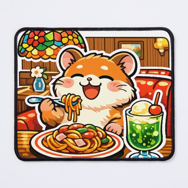 Item preview, Hamster Enjoying Napolitan at a Retro Japanese Cafe Sticker | Kawaii Showa Kissaten Design designed and sold by kawaii animal store (in Japan).