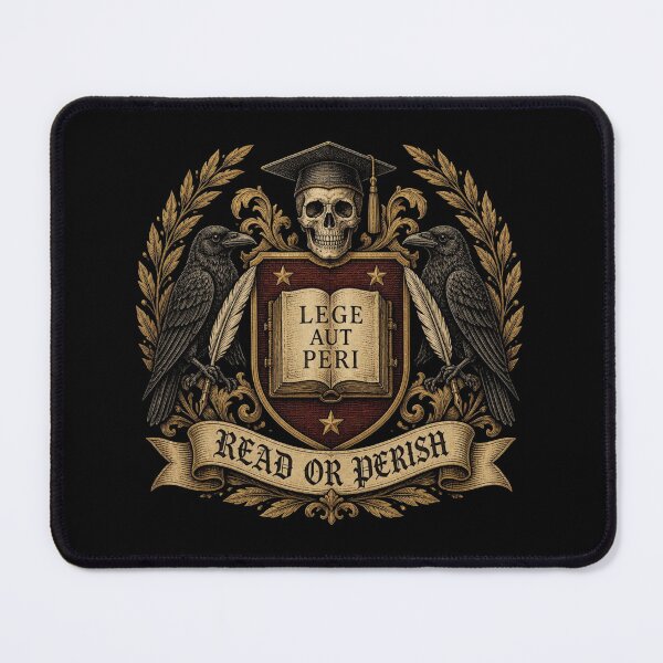 Item preview, Read or Perish Dark Academia Heraldic Crest Bookish Mug designed and sold by ChamberOfBooks.