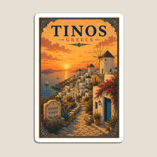 Item preview, Tinos Windmill Travel Poster designed and sold by TravelScape Studio.