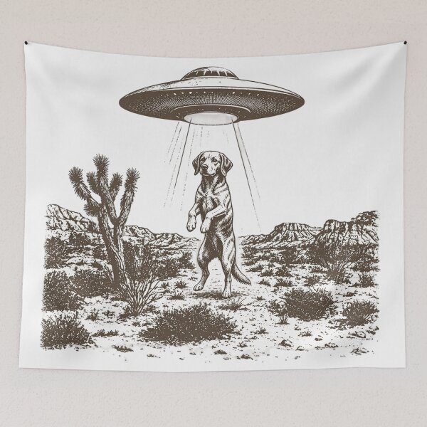Item preview, UFO Dog Western Vintage Alien Graphic Funny Space Dog Retro Sci Fi Gift designed and sold by Thread&Fable.