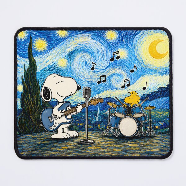 Item preview, Snoopy and Woodstock Rock Band Funny Starry Night Art designed and sold by Har-vee.