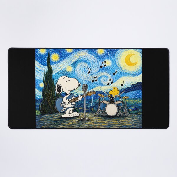 Item preview, Snoopy and Woodstock Rock Band Funny Starry Night Art designed and sold by Har-vee.