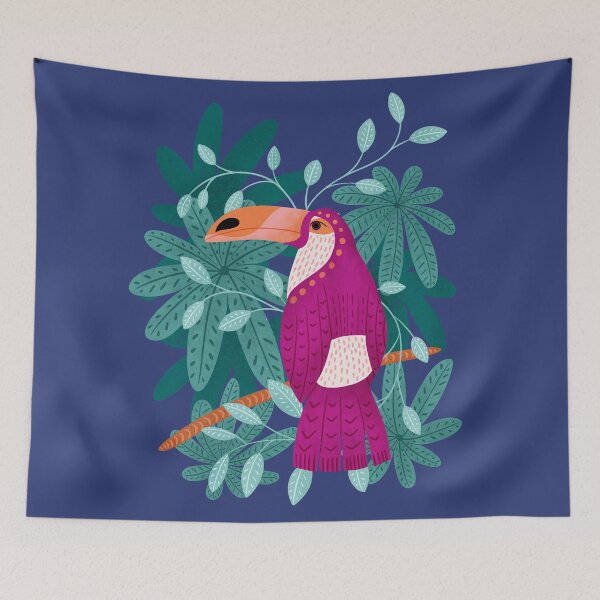 Item preview, Jungle Tucan bird in the wild botanical leaves designed and sold by Kishiandstar.