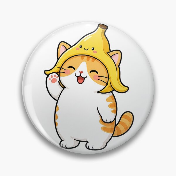 Item preview, Cute Orange Cat Wearing Banana Hat Kawaii Yellow Fruit Ginger Kitty Illustration designed and sold by NoopnyangStudio.