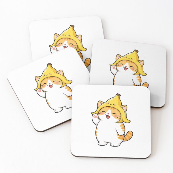 Item preview, Cute Orange Cat Wearing Banana Hat Kawaii Yellow Fruit Ginger Kitty Illustration designed and sold by NoopnyangStudio.