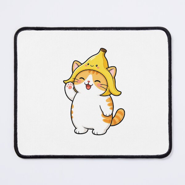 Item preview, Cute Orange Cat Wearing Banana Hat Kawaii Yellow Fruit Ginger Kitty Illustration designed and sold by NoopnyangStudio.