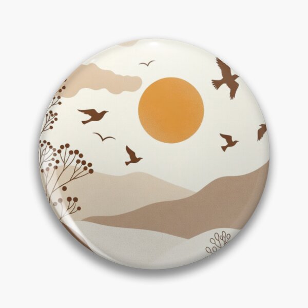 Item preview, Minimal Boho Sunset Landscape with Birds | Neutral Earth Tone Illustration designed and sold by GalleryPeak.
