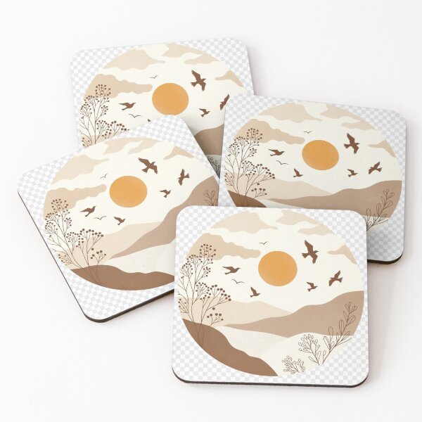 Item preview, Minimal Boho Sunset Landscape with Birds | Neutral Earth Tone Illustration designed and sold by GalleryPeak.