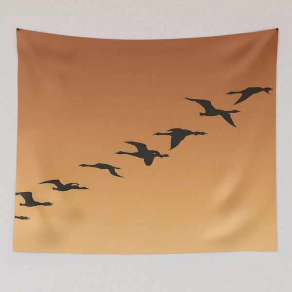 Item preview, Birds Flying Sunset Silhouette Warm Sky Art designed and sold by Luna-Flow.