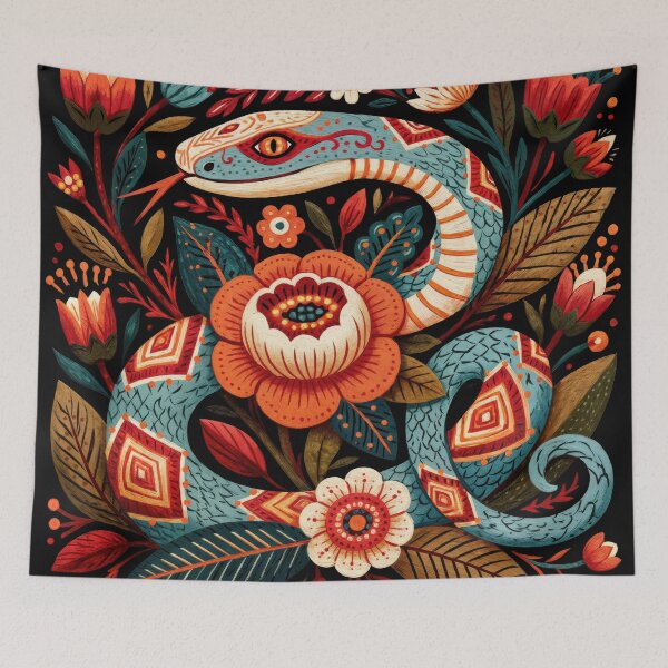 Item preview, Wall Art - Postcard - ILLUSTRATION: Serpent in Bloom – Geometric Elegance designed and sold by ForeverPrintsOK.