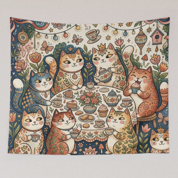 Item preview, Cozy Tea Time Cats designed and sold by Iampoji.